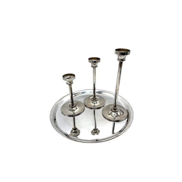 Godinger Silver Plate Candle Holder Set With Tray - Picture 2 of 10